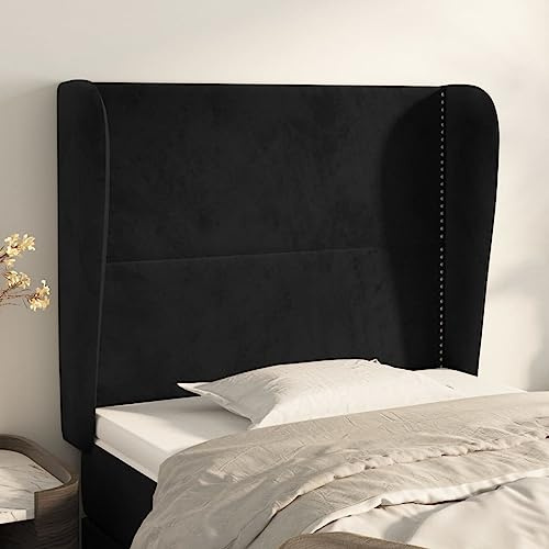 Owoxanthellate Bettkopfteil Schwarz Samt mit Höhenverstellung 103 x 23 x 118/128 cm Modernes Ohren-Design für Doppelbett & Boxspring Home Bedroom Living