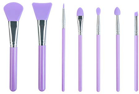 LORMAY Lot de 4 pinceaux de maquillage en silicone : masque, eye-liner, sourcils, fard à paupières Violet (7 pièces).