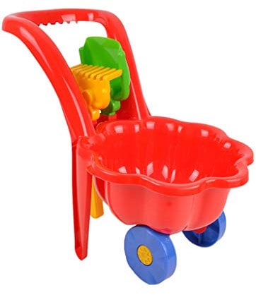 MARMAT Wheelbarrow Garden Children's Toy Sand Toy Sandpit + Shovel + Rake (Red)
