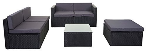 Mendler Poly-Rattan-Garnitur HWC-D24, Garten-/Lounge-Set Sofa - anthrazit, Polster dunkelgrau