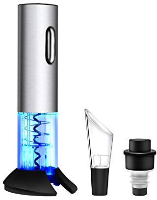 WIWONEY Elektrisch Flaschenöffner, Wiederaufladbar Korkenzieher Elektrisch, Weinflaschenöffner mit USB-Ladeanschluss, Folienschneider, Vakuumverschluss und Ausgießer, 4-in-1 Weinöffner Set