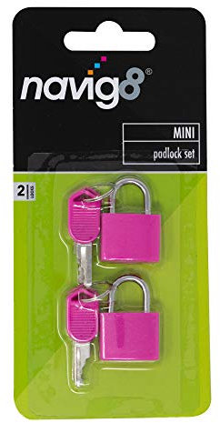 navig8 Mini Padlock Twin Pack - Pink - Luggage and Travel Padlocks with Keys - Small Padlocks for SUITCASES, Luggage, Gym Locker, Bag, School Bags - 2 PCS