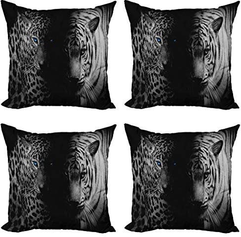 ABAKUHAUS Leopard Dekokissen Kissenbezug 4er Pack, Wilder Leoparden, Modern Accent Doppelseitiger Digitaldruck, 40 x 40 cm, Schwarz Weiß Blau