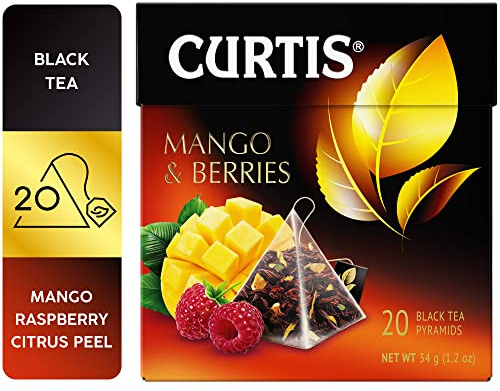 CURTIS MANGO AND BERRIES | Schwarzer Tee mit Orangenschalen- und Mango- und Himbeer-Aroma | 20 Pyramiden Beutel