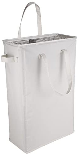 IHOMAGIC Wäschesammler mit Griff, Wäschekorb Schmal Dünner Faltbarer Wäschetonne Kleine Tragbare Rechteckiger Zusammenklappbare Wäschebox 600D Stoff für Bad Wäscheraum 39X19X60CM, 45L, Beige