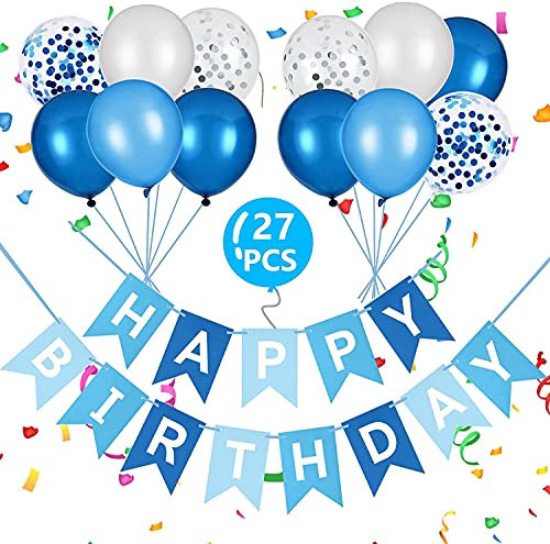 Vicloon Anniversaire Bannière,27pcs Banniere Joyeux Anniversaire Ballon Confettis Bleu Utilisé Pour Les Décorations D'anniversaire Pour Les Garçons Et Les Filles,Les Dîners De Thanksgiving