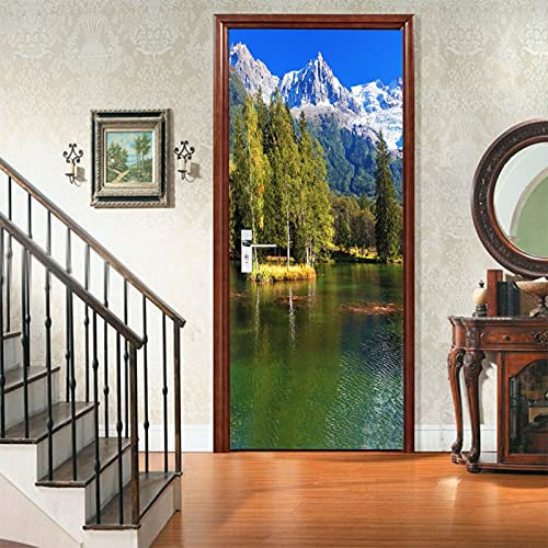 A.Monamour Türtapete Selbstklebend Türfolie Türposter 3D See Wald Berg Natur Landschaft Vinyl Folie Türdeko Tapete Wandbild Türaufkleber Türtattoo 95 x 215 cm