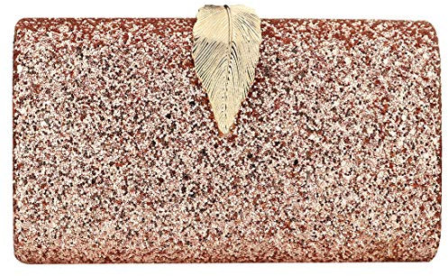 Women's Evening Clutch Sequin Wedding Bridal Handbag Girls Party Prom Shoulder Bag Ladies Elegant Crossbody Bag (Rose Gold)