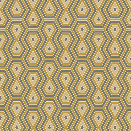 Retro Tapete in Gelb Grau | 70er Jahre Vliestapete in Senfgelb ideal für Wohnzimmer und Küche | Nostalgische Vlies Wandtapete geometrisch