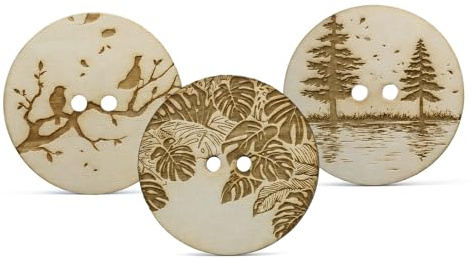 Summer-Ray.com 30 Stück 60 mm gravierte Holzknöpfe zum Nähen DIY Basteln