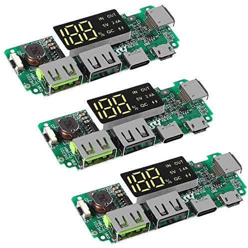 QCCAN 3pcs Lithium Battery Charger Board LED Dual USB 5V 2.4A Micro/Type-C USB Mobile Power Bank 18650 Charging Module Circuit Protection