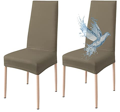 Poligino Stuhlhussen 2er Set Wasserdicht Stretch Universale Weich und Bequem, Stuhlbezug für Haus, Küche, Hochzeit, Restaurant, Party, Hotel, Zeremonie, Bankett - Taubengrau