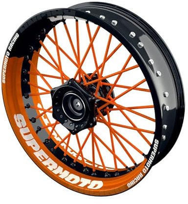 One-Wheel, Premium Felgenaufkleber passend für alle Supermoto, Motiv: Supermoto V1, Felgenrandaufkleber GP, Wheelsticker Motorrad, Farbe orange