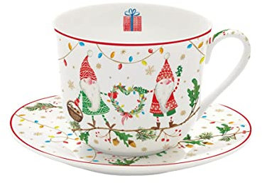 EASY LIFE Tasse petit déjeuner avec assiette 400 ml en porcelaine prête pour Noël