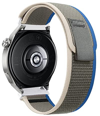 ZoRoll 22mm Armband für Huawei Watch GT 5 46mm/GT 5 Pro/gt 4/gt 3/gt 3 Pro/Ultimate/Buds, Elastisch Nylon Klettverschluss Ersatzarmband für Huawei Watch 5 46MM/4 Pro/4 - Blau&Grau