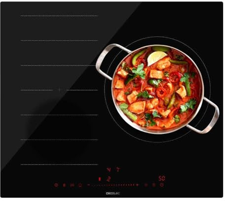Cecotec Placa de Inducción de 1 Fuego Bolero Squad I 3100 FullFlex 7400 W, Diámetro 28 cm y Bridge Zone, 9 Niveles, Frontal biselado, Invisible Touch Slider Control, Detector de Recipientes