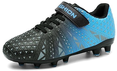 ASHION Fußballschuh Kinder Footballschuhe Outdoor Athletic Soccer Schuhe,B Blau Schwarz,34 EU