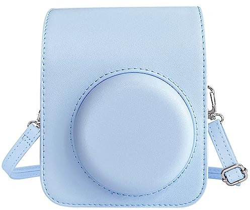 Easy Hood Schutzhülle und Tragbare Tasche für Instax Mini 12 Sofortbildkameras, PU Leder Kameratasche Hülle, Portable Case Abdeckung mit Verstellbarem Gurt und Aufbewahrungstasche Blau