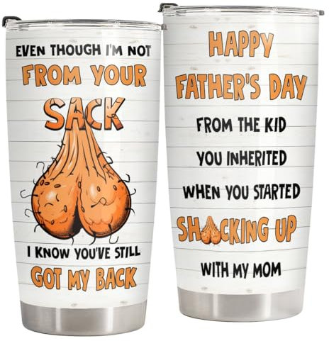 34HD Stepdad Father Day Gifts, Bonus Dad Tumbler with Lid 20 oz Stainless Steel, Step Dad Coffee Mug, Gifts for Step Father from Step Daughter Son