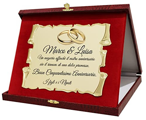 Targa de Aniversario de Matrimonio | Cofre con pergamino | Bodas de Plata Oro Diamante | 25, 50, 60 Aniversario de Matrimonio
