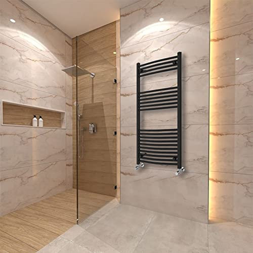 Warmehaus Curved Heated Towel Rail Radiator Ladder Black 1200x600mm Central Heating Radiators for Bathroom Kitchen