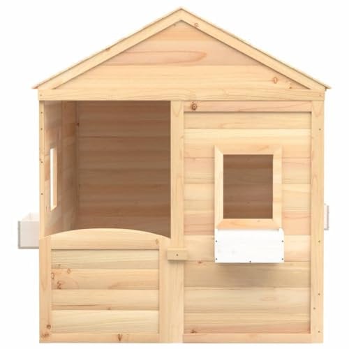 vidaXL Spielhaus, Kinderspielhaus mit Abschließbarer Tür Blumentöpfen, Gartenhaus für Kinder ab 3 Jahren, Outdoor Holzhaus Spielhütte, Tannenholz