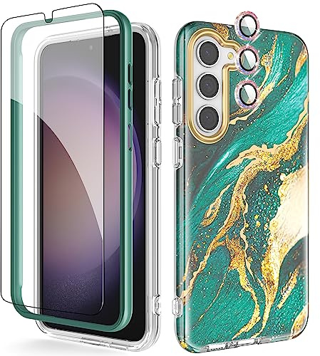 Chvelop für Samsung S23 Plus Hülle mit Schutzfolie + Stoßfänger & Kameraschutz, TPU Stoßfest 360°-Schutz, Samsung Galaxy S23 Plus Hülle Glänzend Fade-Resistant Muster Handyhülle S23+ Plus, Grün