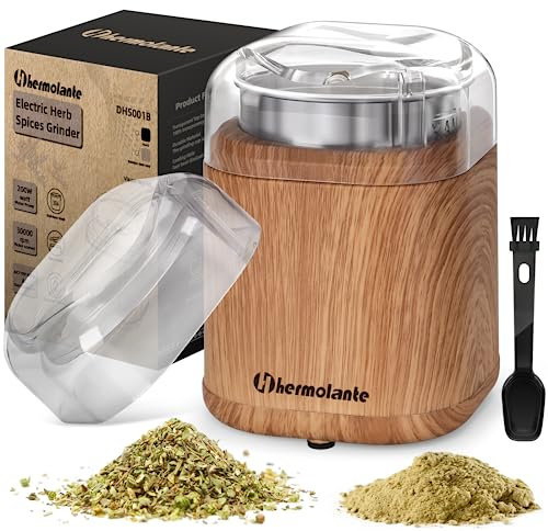 Hermolante - Molinillo de hierbas eléctrico para especias, molinillo de hierbas de 200 W con hoja de acero inoxidable y cepillo para polvo de limpieza, molinillo eléctrico de tamaño compacto para