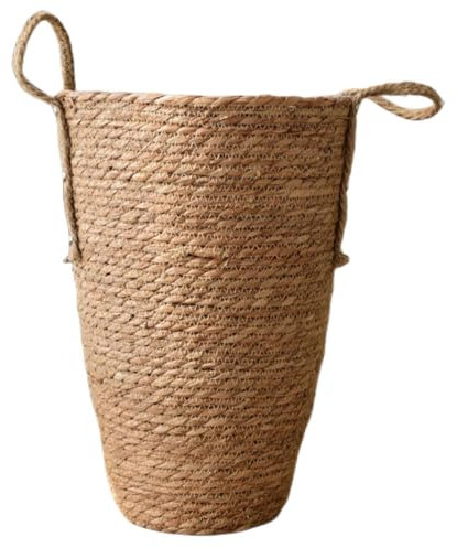 Handmade Woven Plant Display Basket - Light Brown Straw Pot with Liner, Ideal for Home Decor, Storage, and Indoor Plants