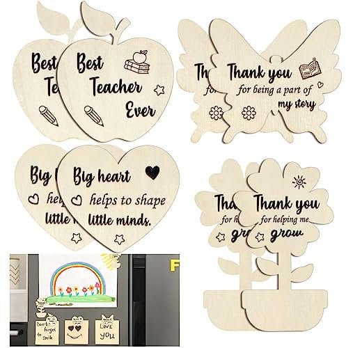 LOOPES 8PCS Thank You Teacher Gifts, Wooden Fridge Magnets in Floral, Fruit, Butterfly & Heart Styles
