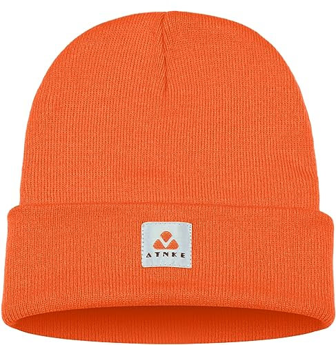 ATNKE Strick Beanie Mütze Dehnbar Weich Warm Täglich Winter Mützen mit Manschetten für Herren und Damen Geschenke/Bright Orange