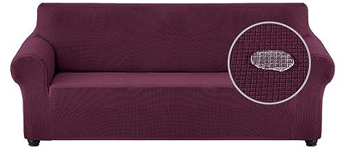 Hearda Sofabezug Stretch 1 2 3 4 Sitzer, Schön Elastische Antirutsch Couchbezug Waschbar Universal Weich Sofaüberwurf, Passend für Ecksofa L Form Sofa (4-Seater,Wine Color)