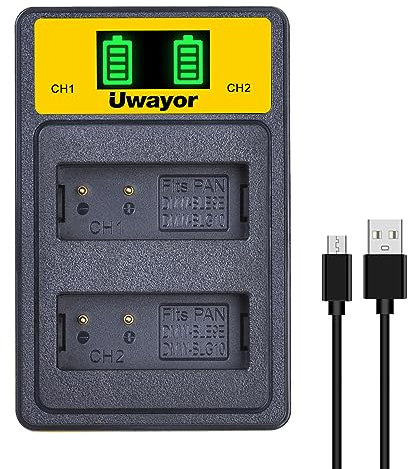 Uwayor DMW-BLC10 Akkuladegerät Kamera Kit USB AKKU Ladegerät für Panasonic Lumix DC-G100 DMC-GF6 DC-GX9 DMC-GX80 -GX85, DC-LX100 II, DMC-ZS60, DC-ZS70, DC-ZS80