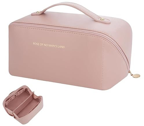 ZKSXOA 1PCS Borsa Cosmetica da Viaggio, Beauty Case da Viaggio Donna, Borsa da Viaggio per Cosmetici, Borsa Cosmetica da Donna in Morbida Pelle PU, Borse da Toilette Impermeabile Portatile,Rosa