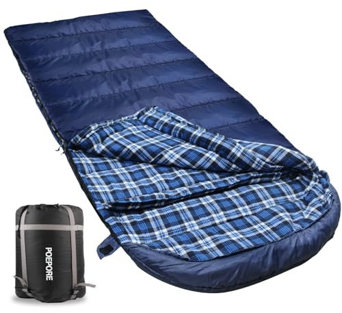 Poepore XXL Schlafsack Outdoor für Erwachsene 3–4 Jahreszeiten Baumwolle Flanellfutter Camping Schlafsäcke Winter Deckenschlafsack Wasserdichter und Warmer 230 x 90CM Dunkel Blau