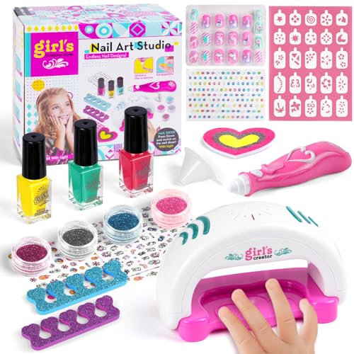 Aomig Nagelstudio Kinder Mädchen, Nagellack Set Kinder, Peel o ff Nagellack und Nageltrockner Schminke Kinder Mädchen , Weihnachtsgeburtstagsgeschenk zum Spielzeug Alter von 5 6 7 8 9 10 11 12 Jahren