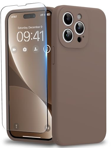 INGIDO für iPhone 15 Pro Max Hülle, Liquid Silikon Hülle mit Upgraded Kameraschutz Handyhülle Kratzfest stoßfeste Schutz Case mit Soft Mikrofaserfutter - Hellbraun