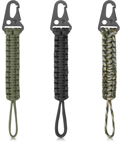 AYMQC Paracord Schlüsselanhänger Geflochtene Schlüsselband mit Karabiner Taktischer Hängende Schnalle für Outdoor Camping Wandern Jagd 3 Stück