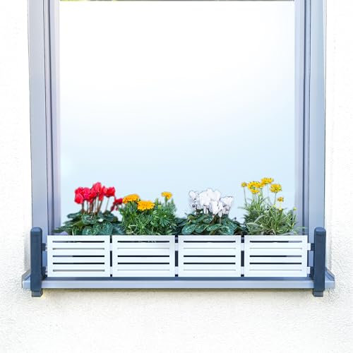 Green Creations masu Basisset Anthrazit, Blumenkastenhalterung ohne Bohren, Absturzsicherung, Fensterbank, stufenlos verstellbar 78-140cm (Lichtgrau, Basisset-Modern)