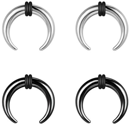BodyAce 2 Paar Buffalo Ohrkegel Kit, 2–12 G Septum-Pincher Tapers C-Form Nasenschmuck, schwarzes Dehnungsohrpiercing, erweiterter Septum-Ring mit O-Ringen [12 g (2 mm)], Edelstahl, Andere