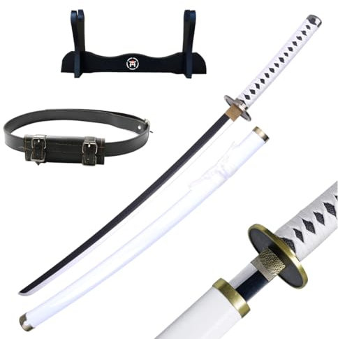 Hashiman – Demon Katana One Piece – Manga Schwert + Schwerthalter Holz + Gürtel – Samurai Catana Cosplay Anime - Holzschwert Kinder Erwachsene – Ninja Deko Kostüm Säbels (Wado Ichimonji)