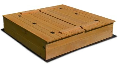 Rijoka Bac à sable en bois - 2 bancs - avec tapis de sol - couvercle rabattable - 98 x 98 x 22 cm