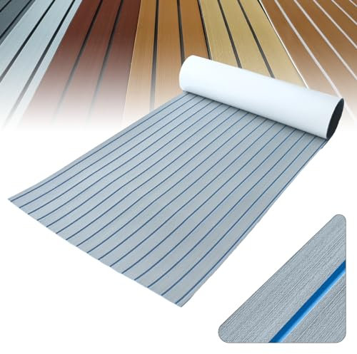 OSLEN 240 * 90cm Eva-Schaum Teakholz Boat Decking Sheet rutschfeste Matte Selbstklebende Marine Bodenbelag Teppich für Boote Yachten Schiffsdecks Schnellboote,1pc (Hellgrau über Blau)