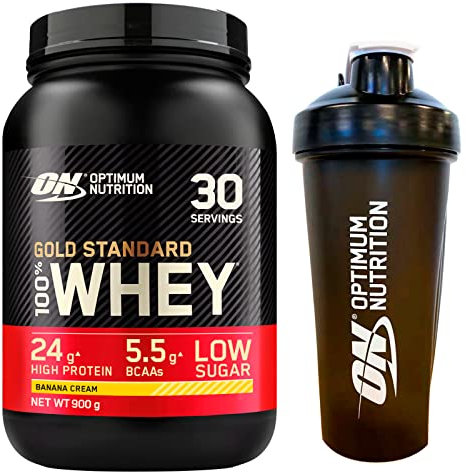 Optimum Nutrition Gold Standard 100% Whey Proteine in Polvere con Aminoacidi Gusto Banana 30 Porzioni 900g + Shaker