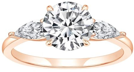 GAUEIOUR Women's Three Stone Engagement Ring,Rose Gold Radiant Elegant Ring,Classic Fashion Alloy Couple Ring,Retro Luxury Self Discipline Ring(No.8)