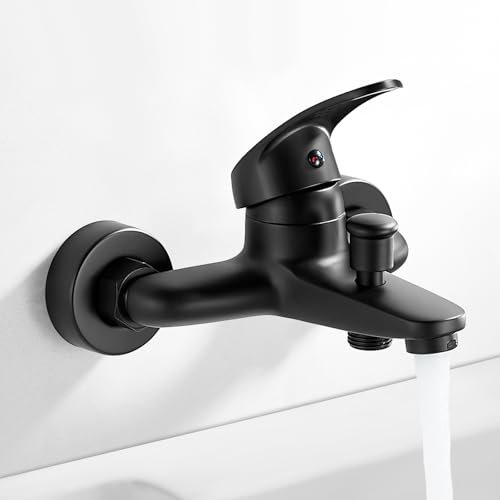 Coleniny Mitigeur Baignoire Noir Mat, Mitigeur monocommande Bain Douche, Robinet Baignoire 2 Sorties, Mitigeur Douche Montage Mural Apparent, Robinet Douche Universel Filetage 1/2