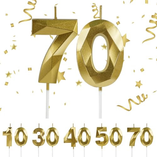 URAQT Geburtstag Zahl Kerzen, Gold Glitzer Geburtstagskerzen, Dekorative Geburtstagstorte, Hochzeitsparty, Abschlussfeier Usw 7 und 0