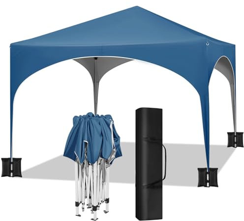 WOLTU Pavillon mit 4 Sandsäcke, Faltpavillon 3x3m mit Halbmonddach Tragetasche, Gartenpavillon wasserfest stabil UV-Schutz, Partyzelt Outdoor höhenverstellbar, Blau