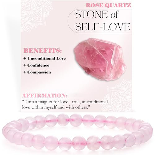 Bivei Rosenquarz - Selbstliebe - Perlenarmband für Frauen 6mm Halbedelstein dehnbarer elastischer Schmuck Yoga Geschenke