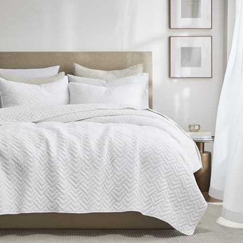 palassio Bettwäsche-Set für Doppelbetten aus 100 % Baumwolle, leicht, strukturiert, Landhaus-Stil, weich, Shabby-Chic-Muster, für alle Jahreszeiten, 2-teilig, Weiß